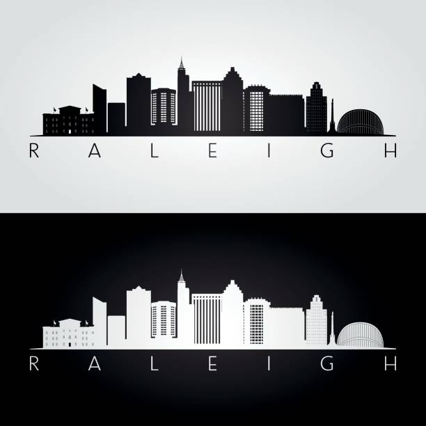 Raleigh USA skyline and landmarks silhouette, black and white design, vector illustration. Raleigh USA skyline and landmarks silhouette, black and white design, vector illustration. raleigh north carolina stock illustrations