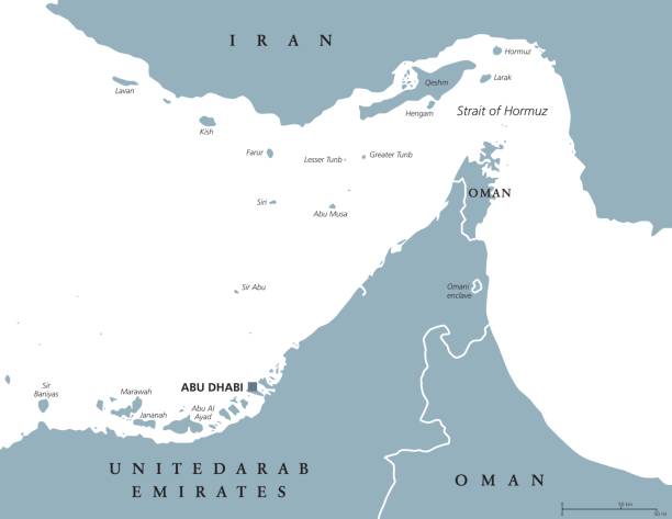 mapa polityczna regionu cieśnina hormuz - sea passage obrazy stock illustrations