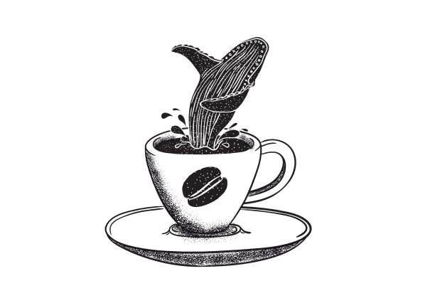 Coffee and Whale Stippling whale tale stock illustrations