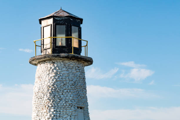 Red and white lighthouse.