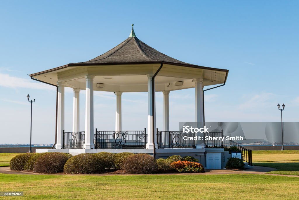 Bandstand in Continental Park on Fort Monroe The Bandstand located in Continental Park, a public park on the grounds of the historic Fort Monroe in Hampton Virginia.  It was built in 1934 by the Civilian Conservation Corps. Fort Stock Photo