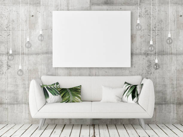 istock mock up poster with white sofa, minimalism design 831176580