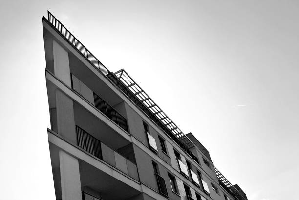 istock Modern, Luxury Apartment Building. Black and white. 831176892
