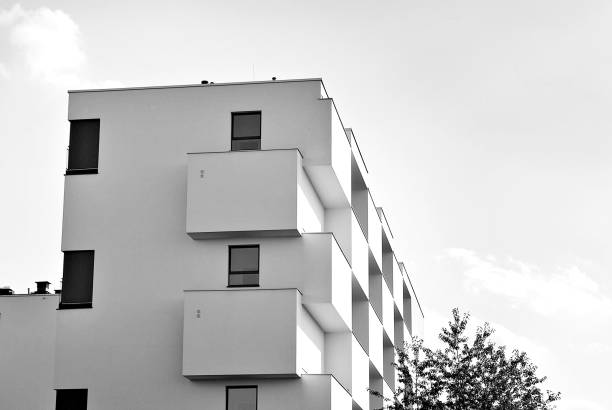 istock Modern, Luxury Apartment Building. Black and white. 831177078