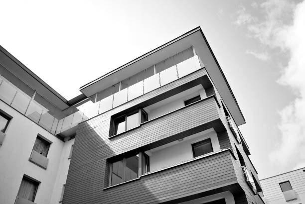 istock Modern, Luxury Apartment Building. Black and white. 831179650