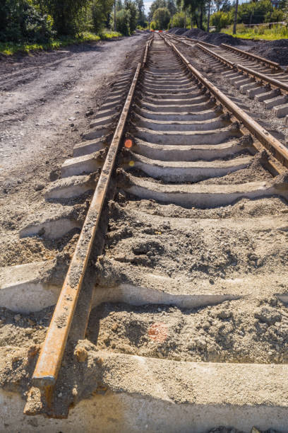 istock Rails of tramways prepared for laying 831179882