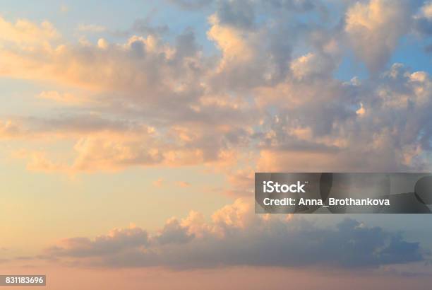 Fiery Orange Sunset Sky Beautiful Clouds Stock Photo - Download Image Now - Sky, Cloud - Sky, Cloudscape