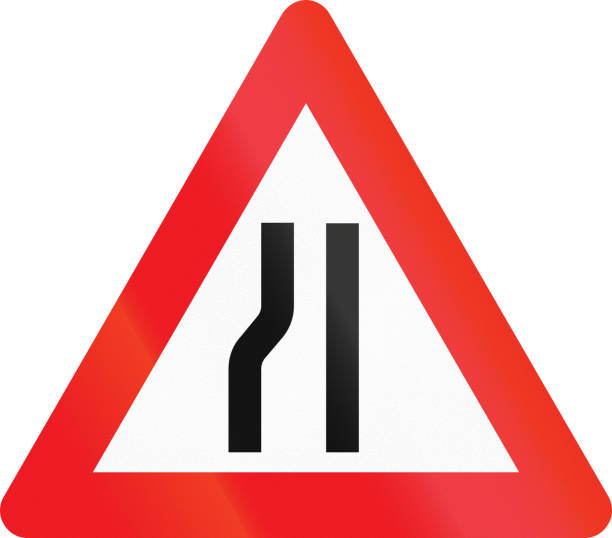 istock Warning road sign used in Denmark - road narrows on left 831183968