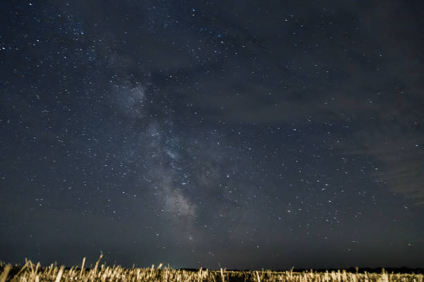 istock Beautiful night sky with stars.  Milky Way over field 831184534