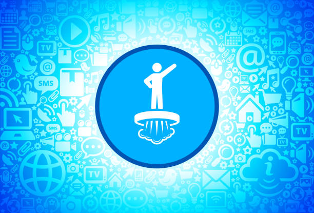 Hovering Technology Icon on Internet Technology Background Hovering Technology Icon on Internet Technology Background. This image features the main icon on a blue round button. The vector button is surrounded by a seamless pattern of internet and modern technology icons. The icons vary in size. There is a glow effect around the button. Icons include such technology elements as computer, email, internet, communications and many more. The image is predominantly blue in color. laptop hover stock illustrations