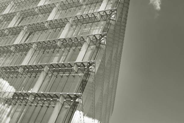 istock Modern building.Modern office building with facade of glass.Black and white. 831193530