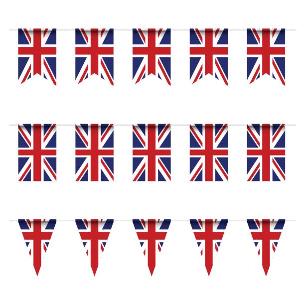 미국된 kindom 깃발만 국기 - british flag bunting flag english culture stock illustrations