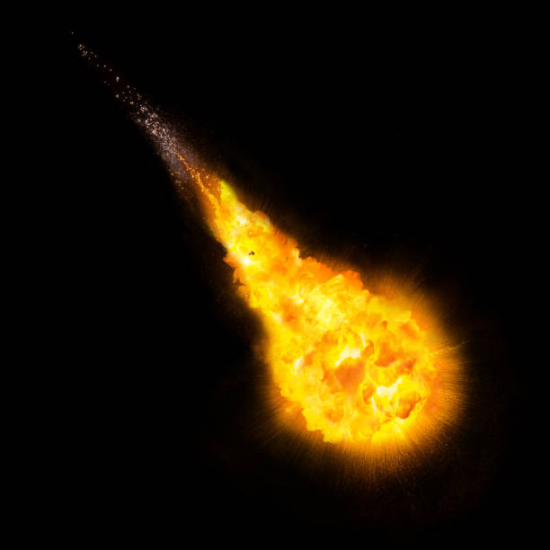 palla di fuoco realistica su uno sfondo nero - fireball exploding comet fire foto e immagini stock