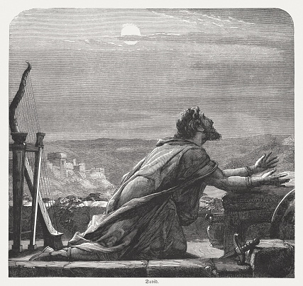 David's Prayer. Wood engraving, published in 1886.