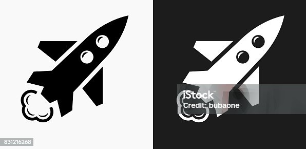istock Launching Rocket Icon on Black and White Vector Backgrounds 831216268