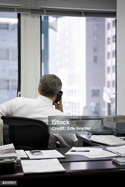 Man In Office On The Telephone Stock Photo - Download Image Now - Using Phone, Businessman, Rear View