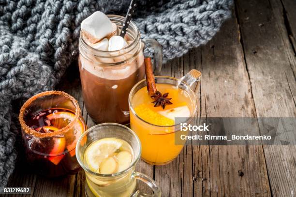 Set Of 4 Autumn Drinks Stock Photo - Download Image Now - Cocktail, Drink, Autumn