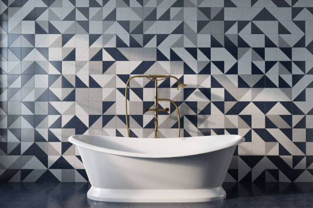 istock Mosaic bathroom, white bathtub 831223098