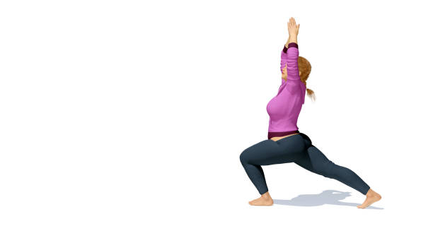 istock Plus size blonde woman in warrior pose yoga on white background 831226842