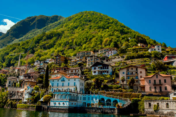 View at town Argegno on lake Como in Italy View at town Argegno on the lake Como in Italy foothills parkway photos stock pictures, royalty-free photos & images