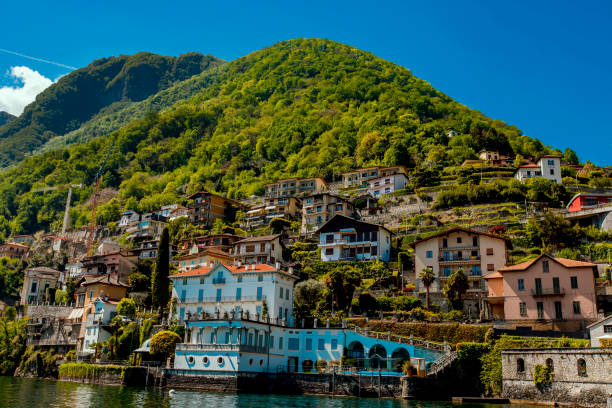 view at town argegno on lake como in italy - foothills parkway imagens e fotografias de stock