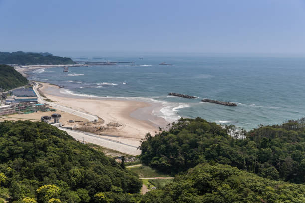 istock Panoramic view of beach Iwaki and sea . 831249232