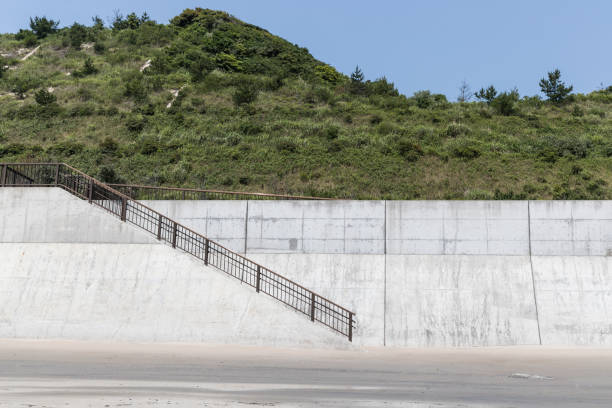 High concrete wall at seaside for protect tsunami big wave