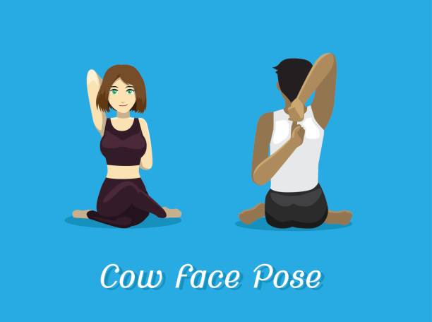 манга стиль мультфильм йога корова лицо поза - cow face pose stock illustrations