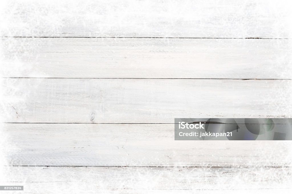 Christmas background Christmas background - Old white wood texture with snow.  topview, border design. vintage and rustic style Snow Stock Photo