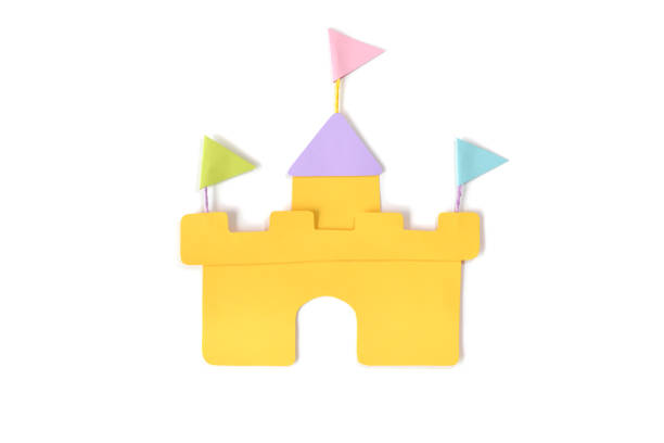 istock Sand castle paper cut on white background 831273218