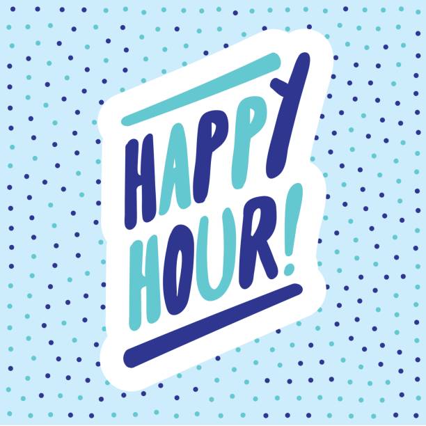 happy hour! banner. vektor-schriftzug. - party hat cocktail time drink stock-grafiken, -clipart, -cartoons und -symbole