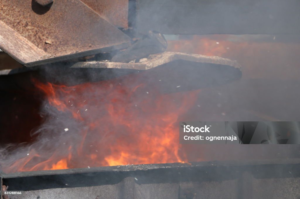 Fire Metal Thing Iron Metal Structures Covered With A Bright Flame Of Fire From ...