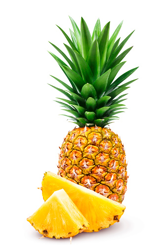 Pineapple isolated. Whole and sliced pineapple isolated on white background Clipping Path