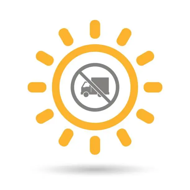 Vector illustration of Isolated Sun with  a delivery truck  in a not allowed signal