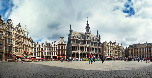 Hotel de Ville, Brussels: Elaborate 15th Century gothic building, viewed from Grand Place.
