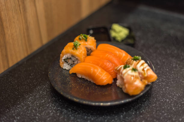 istock Japanese food in set different types of sushi 831303208