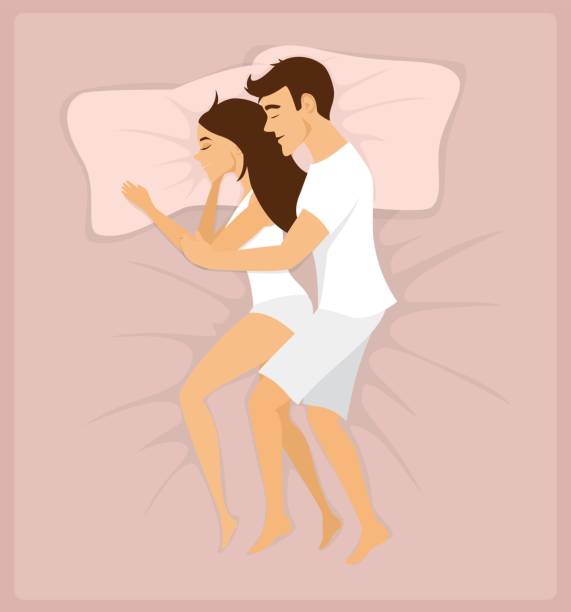 Couple Sleeping Hugging In Bed Top View Vector Illustration Stock  Illustration - Download Image Now - iStock