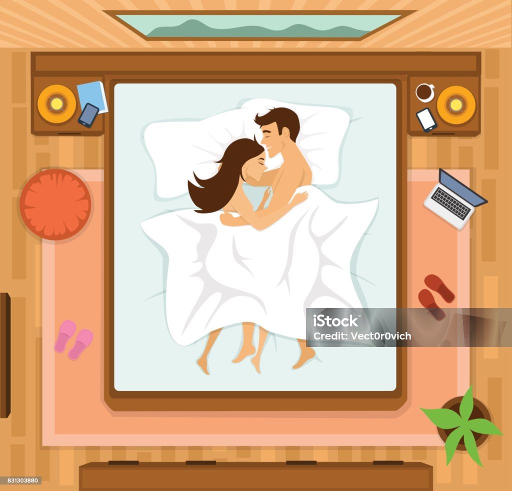 Man And Woman Young Couple Sleeping Hugging Under Blanket In The Bed  Bedroom Top View Vector Illustration Stock Illustration - Download Image  Now - iStock