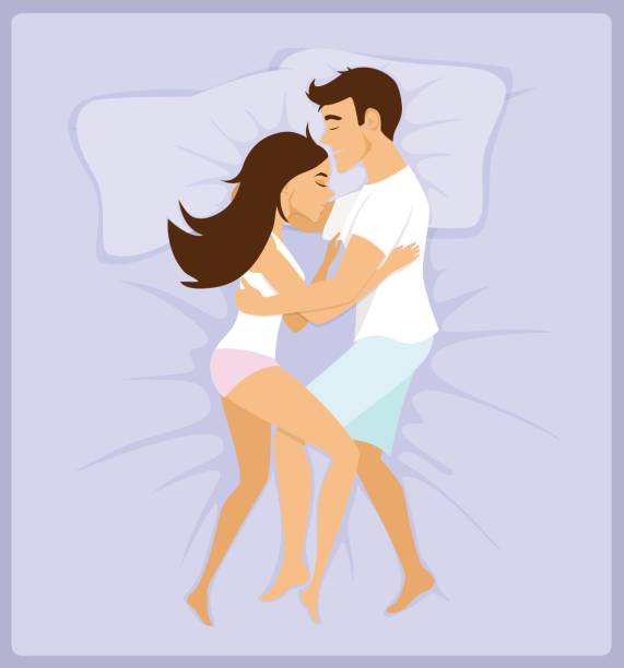 Couple Sleeping Hugging In Bed Top View Vector Illustration Stock  Illustration - Download Image Now - iStock