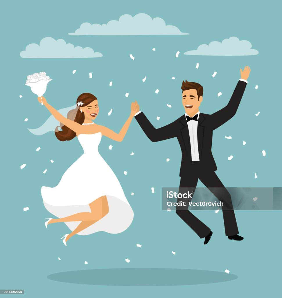 Just Married Funny Couple Bride And Groom Jumping After Wedding Ceremony Stock Illustration - Download Image Now - iStock Just Married Funny Couple Bride And Groom Jumping After Wedding Ceremony Stock Illustration - Download Image Now - iStock