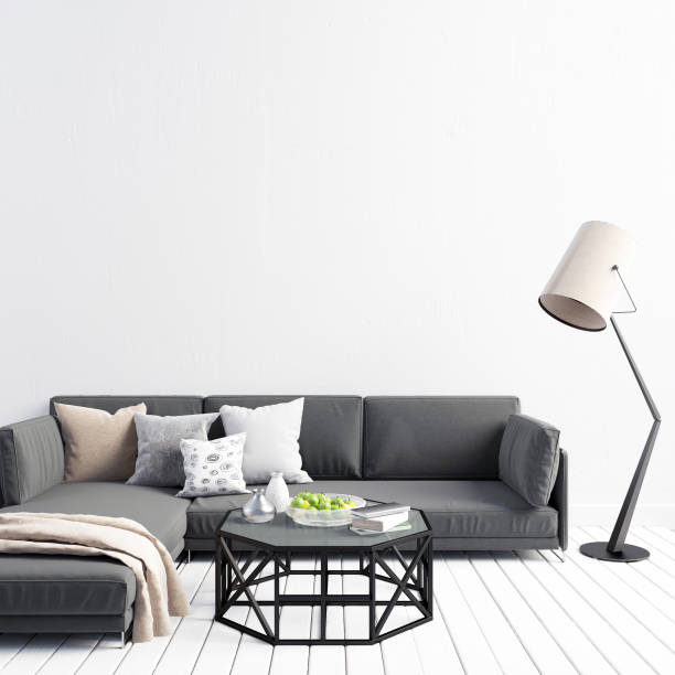 istock Mock up wall in interior with  sofa. living room modern style. 3d illustration 831306728
