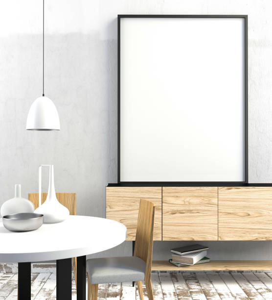 istock Mock up poster in interior dining area. living room modern style. 831306816
