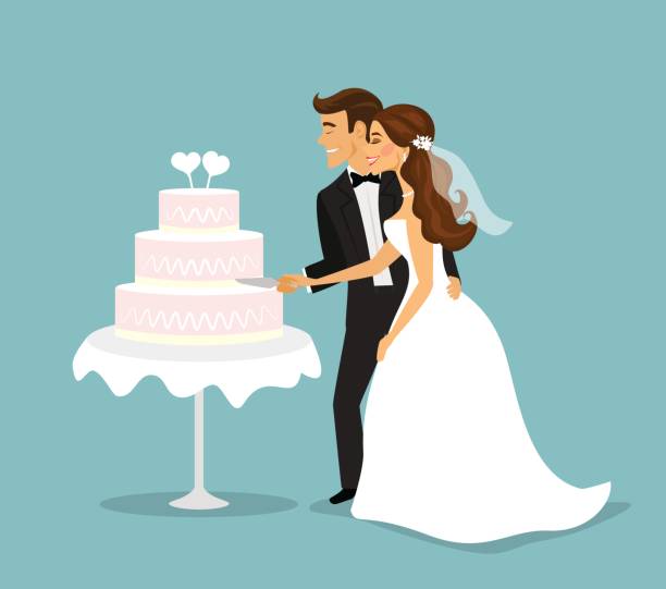 ちょうど結婚カップル結婚式ケーキカット - wedding cake newlywed wedding cake点のイラスト素材／クリップアート素材／マンガ素材／アイコン素材
