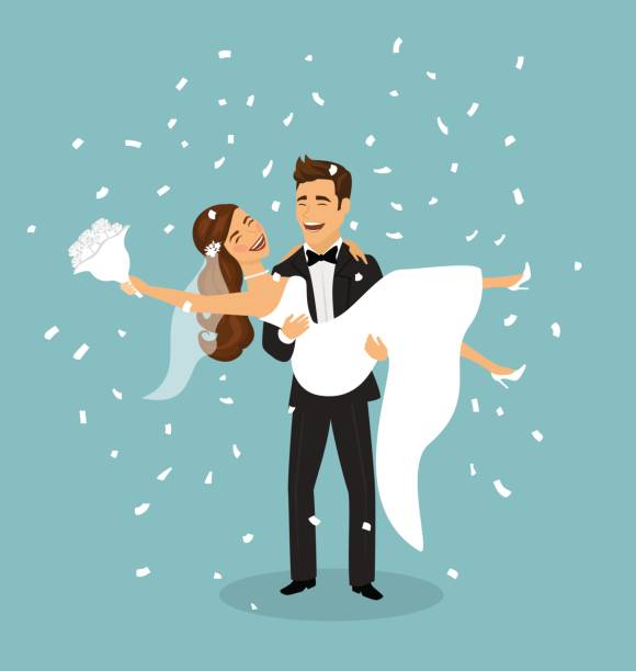 Just Married Couple Groom Lifting Carries Bride In Arms After Wedding  Ceremony Stock Illustration - Download Image Now - iStock