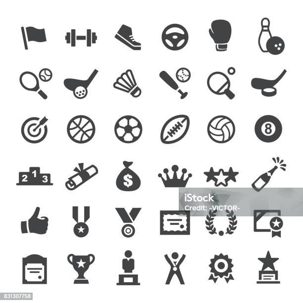 Sports And Achievement Icons Big Series Stock Illustration - Download Image Now - Sport, Shuttlecock, Vector