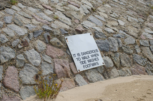 istock Warning sign on path  affected by coastal erosion 831312136