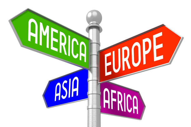 istock Continents - colorful signpost 831327312