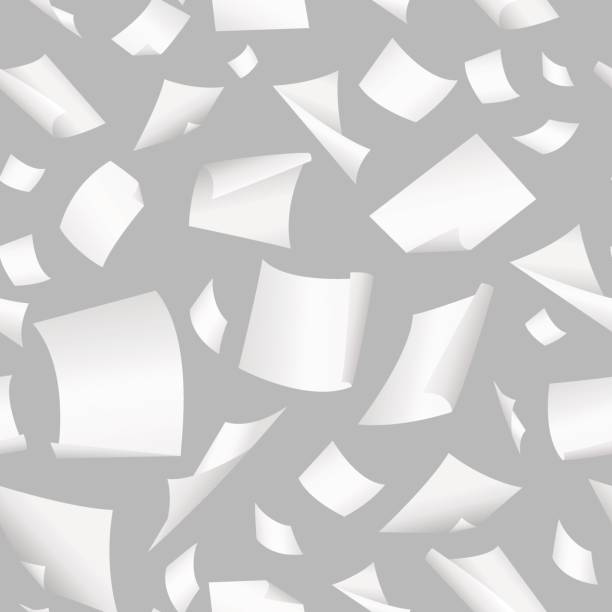 istock Background with flight paper, illustration of clear chaotic paper.Seamless vector background with flying, falling, scattered office white paper sheets, documents. 831333350