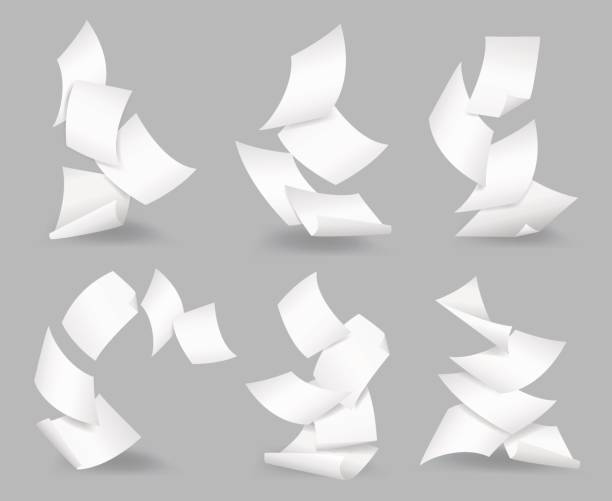 ilustrações de stock, clip art, desenhos animados e ícones de document blank business, white page, design bureaucracy, object fly, vector illustration. flying paper sheets. - paper wind form shape