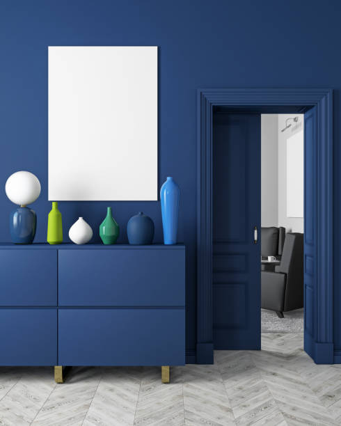 istock Classic, modern, scandinavian style dark-blue color interior mock up. 3d render illustration. 831337680